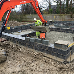 Mini Digger buliding Blockwork, Haverfordwest